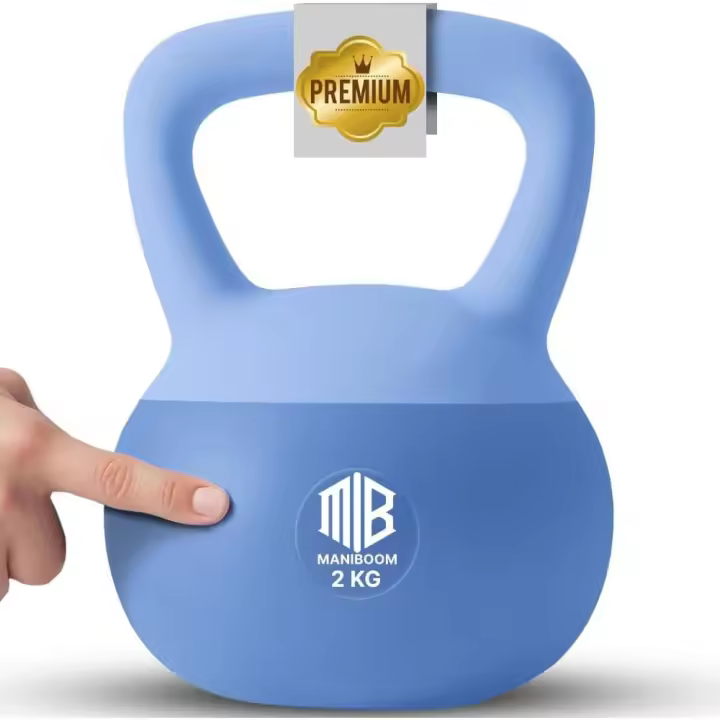 ManiBoom Pesas Rusas PVC SUAVE 2 kilos 3kg 4kg 5kg 6kg 8kg 10kg 12kg - Pesa Rusa Kettlebell Relleno de Arena de Hierro INSONORIZADO con Agarre Grueso ANTIDESLIZANTE - Protege el Suelo - 1