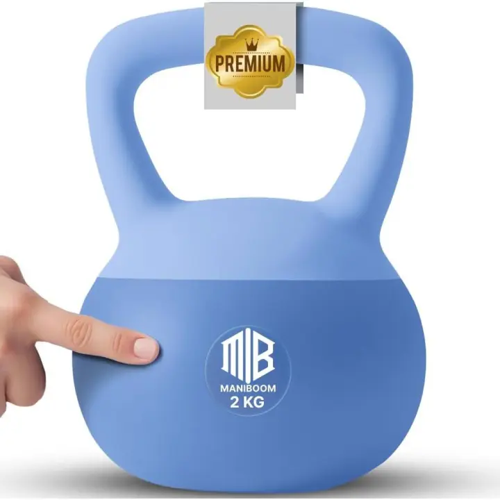 ManiBoom Pesas Rusas PVC SUAVE 2 kilos 3kg 4kg 5kg 6kg 8kg 10kg 12kg - Pesa Rusa Kettlebell Relleno de Arena de Hierro INSONORIZADO con Agarre Grueso ANTIDESLIZANTE - Protege el Suelo - 1