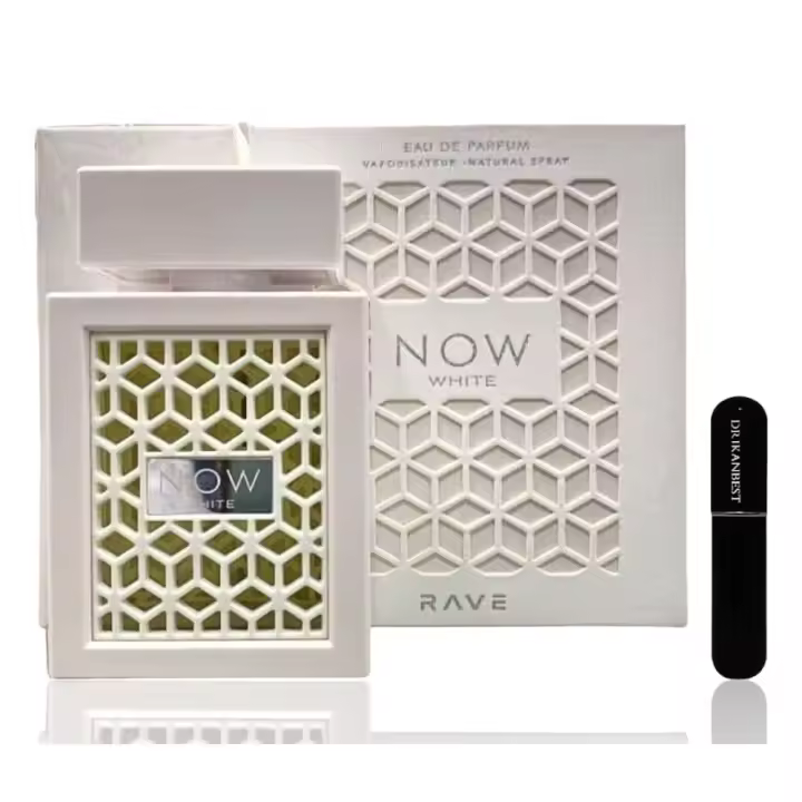 Perfume Now White-Rave by Lattafa 100ml Eau de parfum unisex (ORIGINAL)+Regalo Atomizador DRIKANBEST recargable 5ml - 1