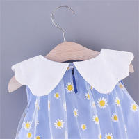 Vestido De Verano Para Niñas Con Pétalos De Margarita Y Cuello Gasa Sólido Sin Mangas Dulce Y Lindo Vestido De Malla - details 8