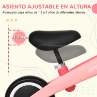 AIYAPLAY Bicicleta sin Pedales para Niños de 18-36 Meses Bicicleta de Equilibrio con Asiento Ajustable en Altura Carga 25 kg 67,5x32x44 cm Rosa - details 4