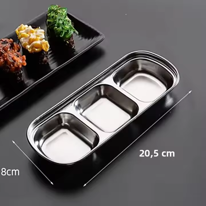 Plato De Condimentos Acero Inoxidable Para BBQ Salsa De Picante Aceite Vinagre Especias Ketchup Sal Azúcar Tabla De Dips Y Seasoning - 1