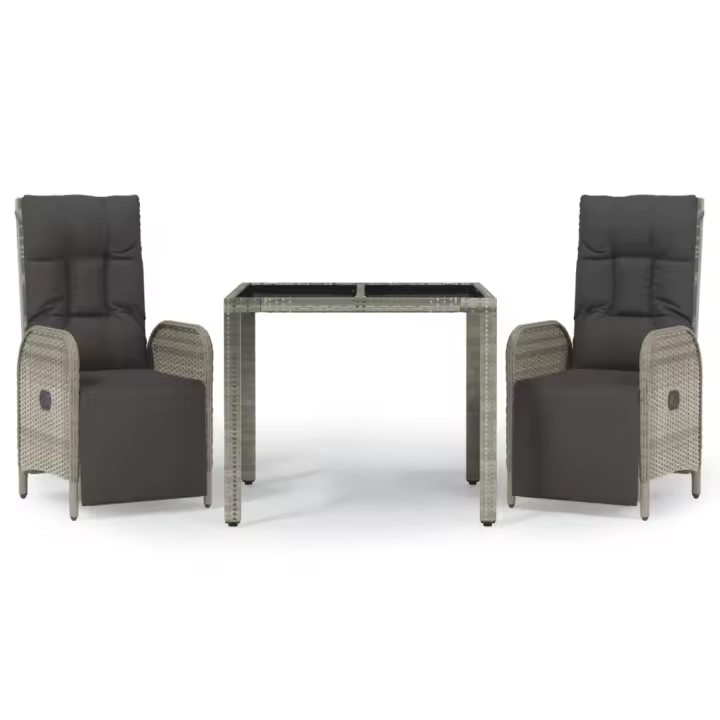 vidaXL Set comedor de jardín 3 piezas con cojines ratán sintético gris - 1