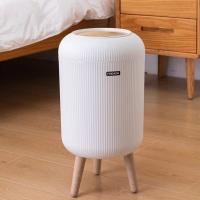 Cesta De Almacenamiento Redonda De Plástico Para Cocina Y Baño Con Tapa De Madera Granulo Contenedor Ecológico Para Basura - details 3