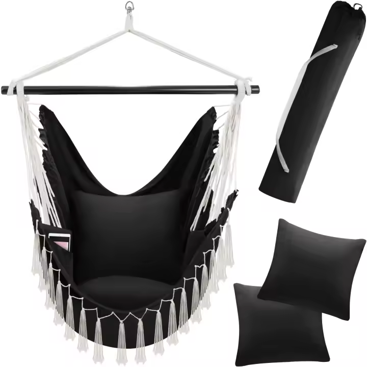 TECTAKE - Silla colgante MALIKA de estilo bohemio, capacidad de carga 150 kg  Muy cómoda y resistente, para interior y exterior  Cojines extra gruesos para mayor comodidad  Tejido de mezcla de algodón y poliéster suave, resistente y transpirable - 1