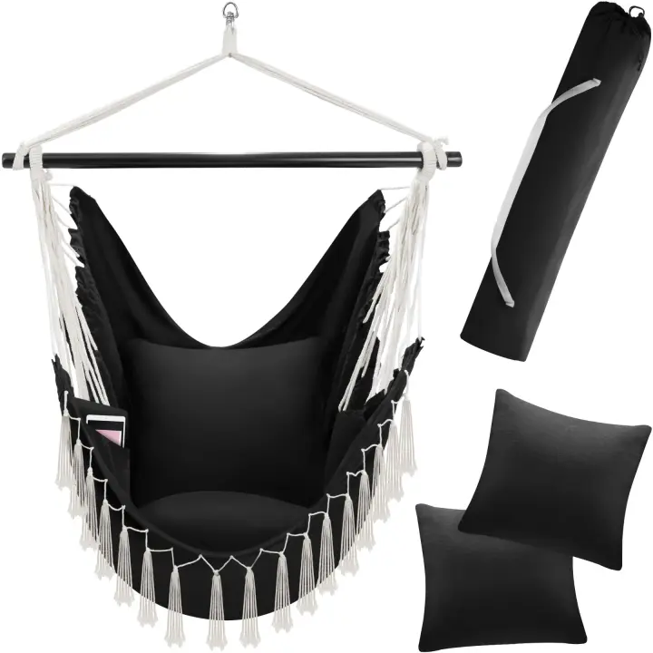 TECTAKE - Silla colgante MALIKA de estilo bohemio, capacidad de carga 150 kg  Muy cómoda y resistente, para interior y exterior  Cojines extra gruesos para mayor comodidad  Tejido de mezcla de algodón y poliéster suave, resistente y transpirable - 1
