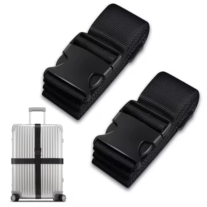 Juego de Correas para Maleta de equipo, accesorios de viaje, cinturón de equipo con correa de liberación, equipamiento de viaje Negro ajustable (Negro, Juego de 2 piezas) - 1
