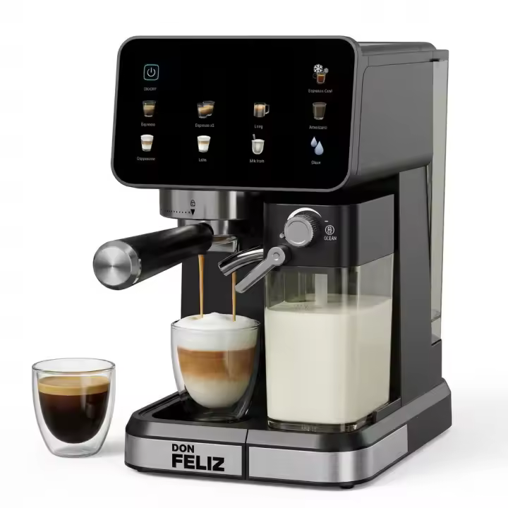 Cafetera Espresso Semiautomática 20 Bar 1350W con Pantalla LCD, Máquina de café con Depósito de Leche 500ml, Compatible Nespresso, Espresso, Cappuccino, Americano, Depósito Agua 1.5L, Autolimpieza, Don Feliz - 1