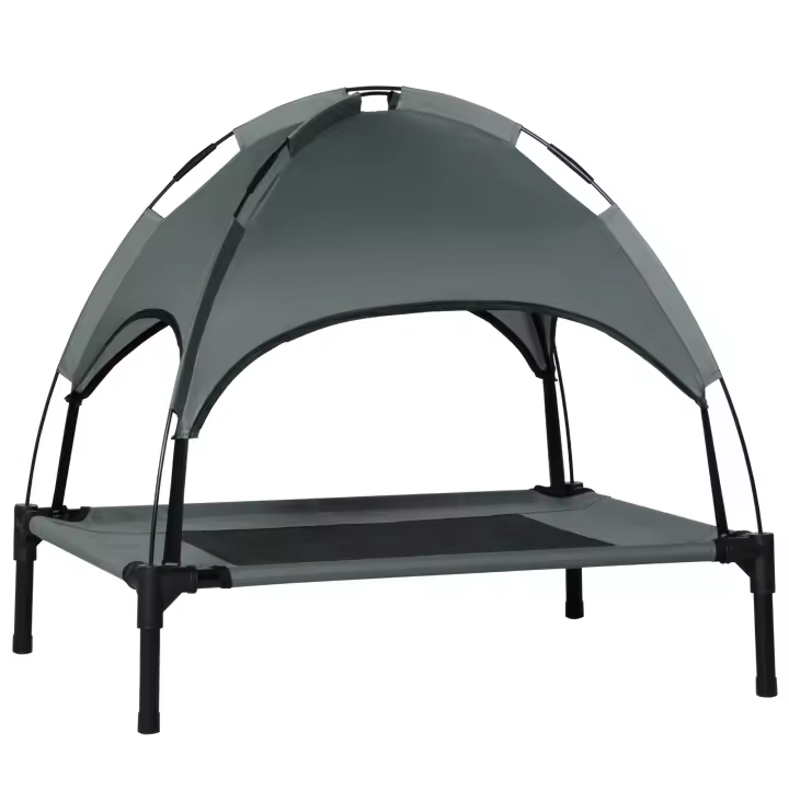 PawHut Cama Elevada para Mascotas Portátil con Toldo Extraíble Tela Transpirable al Aire Libre para Interior y Exterior 76x61x73 cm - 1