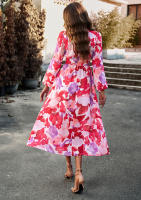 Vestido Bohemio Casual De Maxi Para Mujer Con Estampado V-Neck Manga Larga Cintura Alta 4 Colores Poliéster Para Playa Y Vacaciones - details 8