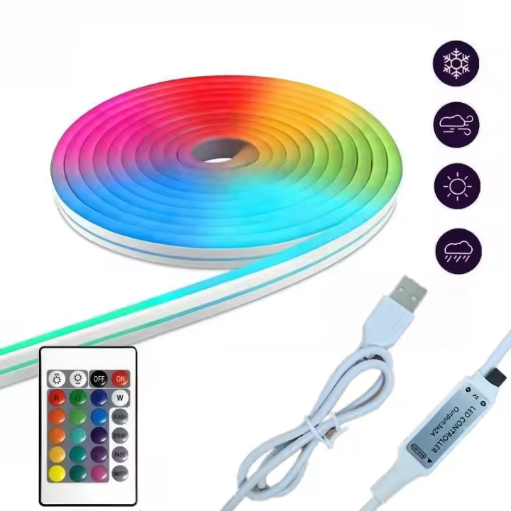 Lámpara De Neón LED Flexible De Silicona RGB Tirada De Luces Teléfono Neón LED Decorativo Con Control Remoto Y USB 5V SMD 3535 108Leds/M Impermeable Para Decoración Del Hogar - 1