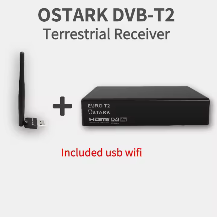 Ostark  T2 HD  720 HD OUT Receptor de terrestre, DVB-C, DVB-T, DVB-T2, HVEC, H.265, LCN, DTT, TDT, TDT2, Digital terrestre, 1080P - 1