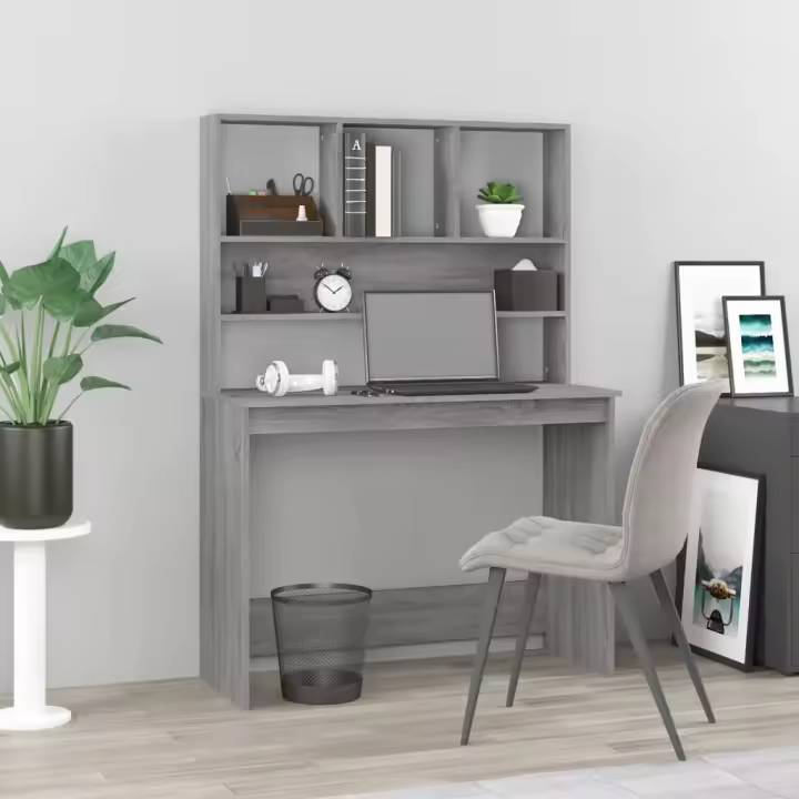 Escritorio con estantes contrachapada gris Sonoma 102x45x148cm - 1