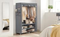 SONGMICS Armario de Ropa, Armario de Tela Portátil, 45 x 127 x 176 cm, 2 Barras de Colgar, Estantes y 4 Bolsillos Laterales, Espacioso para Dormitorio, Salón, Gris - details 0