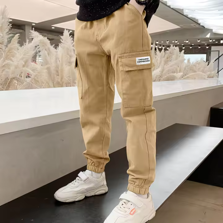 Pantalones De Cargo Para Niños Moda Primavera Otoño Con Letras Deportivas Estilo Casual Delgados Cintura Media Talla Verdadera - 1