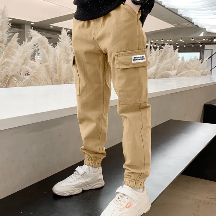 Pantalones De Cargo Para Niños Moda Primavera Otoño Con Letras Deportivas Estilo Casual Delgados Cintura Media Talla Verdadera - 1