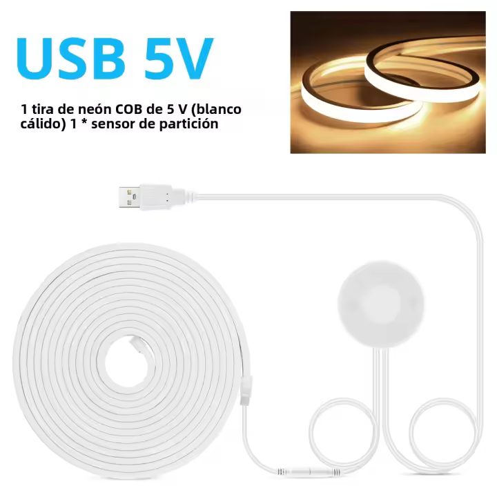 Tira De Luz LED COB Neón USB 5V Con Interruptor De Toque Penetrable Para Armario De Cocina Luz De Techo Dimmable Resistente Al Agua 320 LEDs/m 3000K-6500K - 1