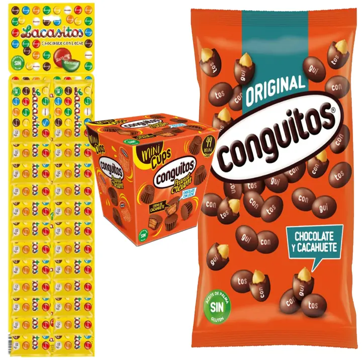 Pack Lacasitos24 bolsitas 18g,Conguitos mini cups leche est 200g,negro bolsa 1kg - 1