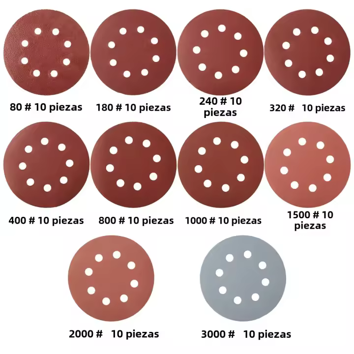 100 Piezas De Disco De Arena 5 Pulgadas Redondo Alumina Disco De Arena 8 Agujeros Papel De Arena Cambio Rápido Placa De Arena Metal Pulido Madera Vidrio Carro - 1