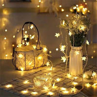 Cadena De Luces Navideñas 40LEDs 6M Para Decoración Exterior Árbol De Navidad Casa Ventana Iluminación De Fiestas Estrella - details 1