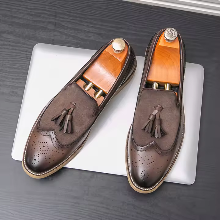 Zapatos De Liderazgo Elegante Para Hombre Casual Formal Slip-on Loafers De Cuero Tassel Para Noche Fiesta Boda Zapatos De Velada - 1