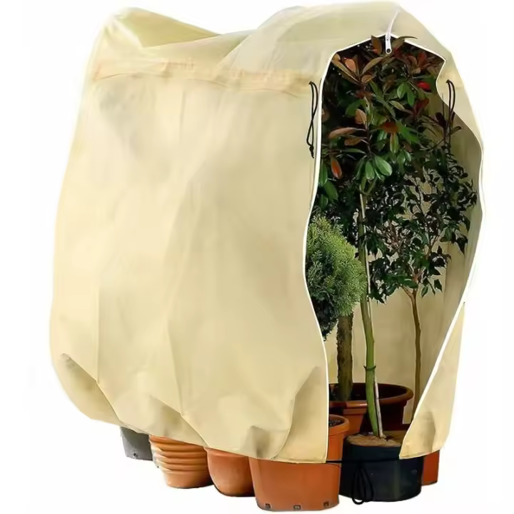 Funda protectora para plantas de Invierno, Funda protectora para Plantas ajustable con Cordón de Cremallera, Bolsa protectora para Plantas antiheladas reutilizables, 180x120 cm, color beige Girasol - 1