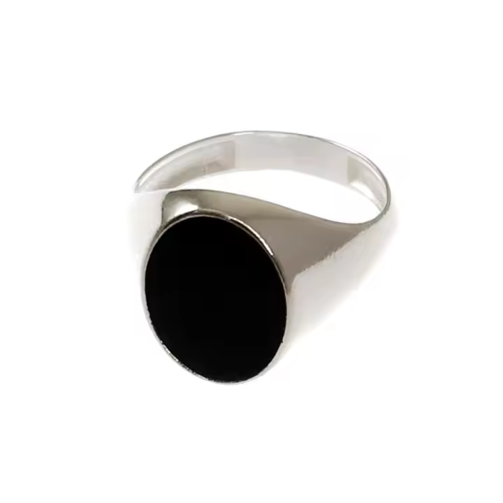 Inmaculada Romero Sello Plata Ley 925m Ovalado Hombre Cabeza Esmalte Liso Negro Bodas y Compromisos - 1