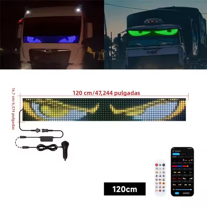 Placa De Pantalla LED Matriz APP Control Para Camión Ojos De Diablos Iluminación Flexible Con Texto Deslizante Decoración Para Parabrisas - 1