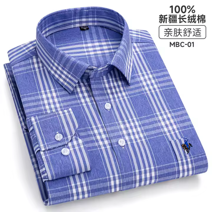 Camisa De Algodón 100% Para Hombre De Corte Slim Fit Con Bordado De Alta Calidad Y Patrón a Cuadros Sin Planchar De Manga Larga Oxford Resistente Al Hierro De Tamaño Extra Extra Grande 6XL - 1