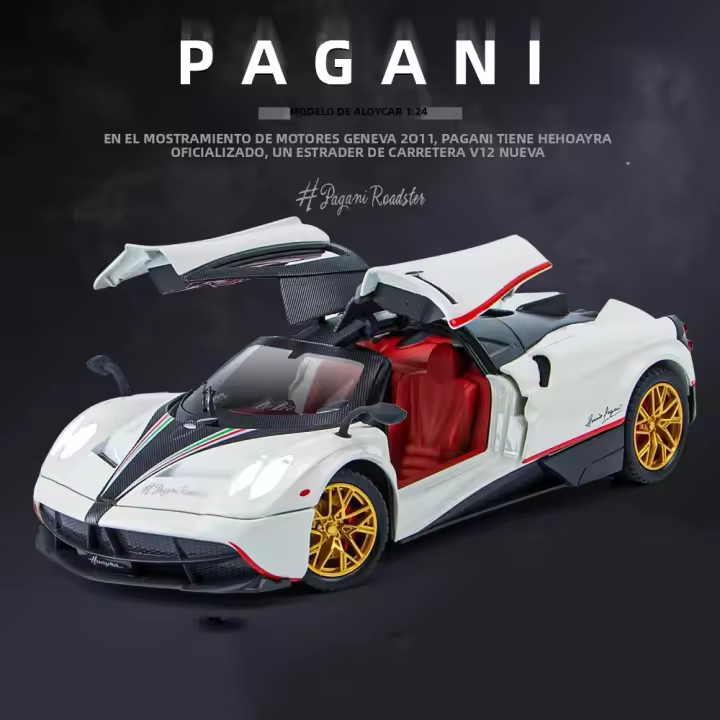 Modelo De Coche Deportivo Pagani Huayra Dinastia 1:24 En Escala Con Luz Y Sonido Puertas Abiertas Colección Para Niños Regalo Vehículo De Carreras Duradero De Aleación Metal Y Plástico Tamaño 20.5*8.8*5CM - 1