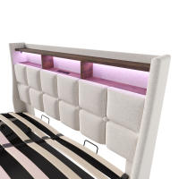 Cama tapizada con USB 160x200 cm, Cama Doble LED con somier de metal, somier Juvenil de Material de Lino (con colchón) - details 5