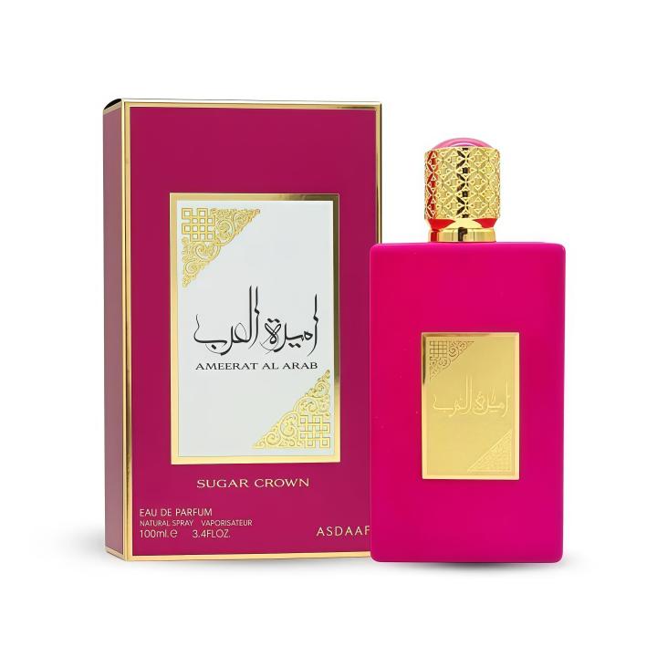 Ameerat Al Arab Sugar Crown 100ml - Elegant Arabian women's perfume with a sugar crown design, featuring notes of red fruits and white flowers, perfect for weddings and parties. Ideal versatile gift for special occasions.