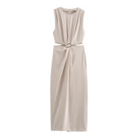 Vestido Elegante De Verano Para Mujer Con Cintura Acolchada Vestido Largo De Fiesta Sin Mangas Slim Fit Hollowed out O-Neck Polyester - details 3