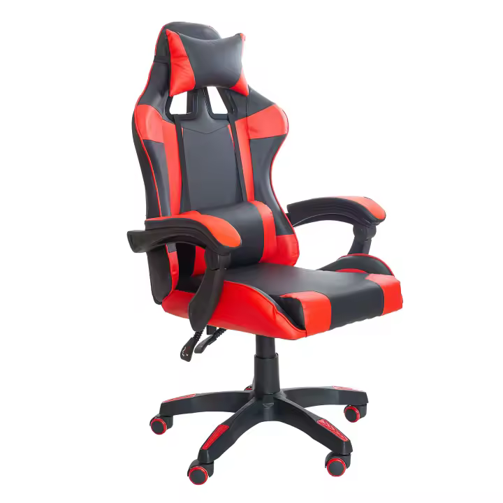 Silla Gaming Koe de Estilo Moderno en Color Rojo y Negro con Cojín Lumbar, Reposabrazos Acolchados 64 cm - 1