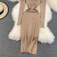 Vestido REALEFT De Mujer Otoño Invierno Con Cuello Cuadrado Manga Larga Y Acolchado De Puff Trasero Lateral Split Midi Casual - details 28
