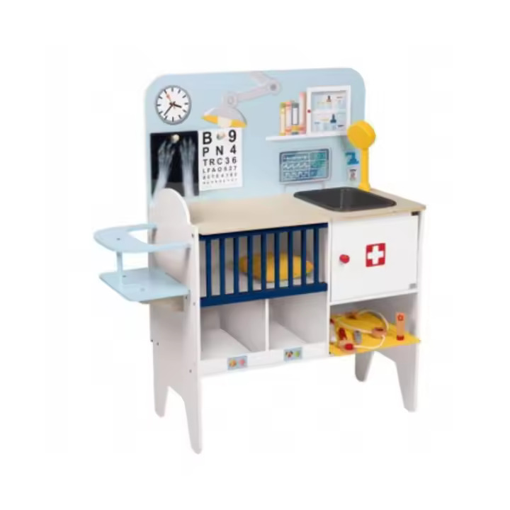 Centro veterinario de juguete Mina, consultorio de veterinario de madera infantil, juego de rol, juego de imitación, juego para niños y niñas de 3,4,5,6,7 años para cuidar animales, con accesorios para más realismo. Juguete de madera Montessori - 1
