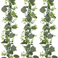 Guirnalda De Hojas De Eucalipto Artificiales Con Flores Blancas 1Pc Decoración Para Bodas Y Hogar Verdeo Realista Para Decoración De Paredes Y Habitaciones - details 5