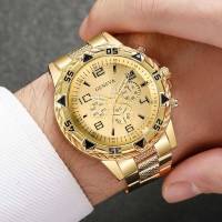 Reloj De Negocios Para Hombre Moda Lujo Dial Grande 2PCS Reloj De Cuarzo Sin Caja Material De Correa Aluminio Marcadores Arábigos Estilo Casual - details 5