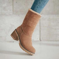 Botas De Mujer De Terciopelo Cómodo Y Caliente Con Tacón Cuadrado Y Punta Redonda Color Sólido Moda Invierno Botines De Tacón Bajo - details 11