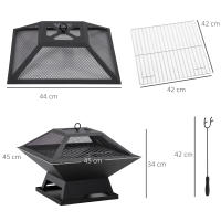 Outsunny Brasero Exterior de Acero Pozo de Fuego para Jardín Multifuncional con Protector de Chispas y Atizador para Barbacoa Hogueras en Terraza Camping 45x45x34 cm Negro - details 2