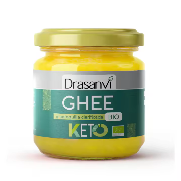 Drasanvi KETO Mantequilla Ghee de pasto Clarificada Bio | Saludable y de Fácil Digestión | Rica en Vitaminas A, D, E y K | Ácido Linoleico y Butirato | 99,8% de Grasas Saturadas| 300 g - 1