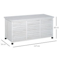 Outsunny Baúl de Almacenaje Exterior 284L Arcón de Jardín de Madera Impermeable con Tapa Abrible y Diseño Persiana 127x56x60 cm Blanco - details 2