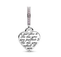 Pandora Moments Charms - Corazón de Plata de ley y Chapado en oro Rosa de 14 Quilates-Colgante de corazón, Coma con embalaje de Caja De Regno original. - details 0