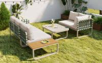 Conjunto de salón de Jardín (4-5 plazas), Conjunto de muebles de Jardín de cuero Verde, Moderno conjunto de sofá de exterior con todos los muebles de asiento y Zapatos, Conjunto de balcón, jardín y Terraza, color albaricoque - details 2