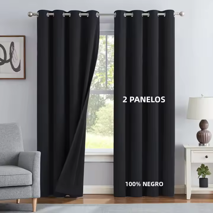 2pcs Cortinas Sólidas Modernas De 100% Negro Para Bloquear La Luz Para Sala De Estar Dormitorio Cocina Decoración De Hogar Privacidad - 1