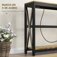HOMCOM Mesa Consola Industrial Mesa de Entrada de 2 Niveles con Estación de Carga 2 USB y Marco de Acero Mueble de Recibidor para Salón Pasillo 100x24x75 cm Marrón Rústico - details 2