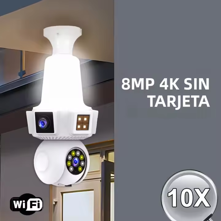 Cámara IP Inalámbrica Wifi E27 Con Doble Lente Tres Pantallas 8MP Visión Nocturna IR Seguridad Red Mini CCTV Para El Hogar - 1