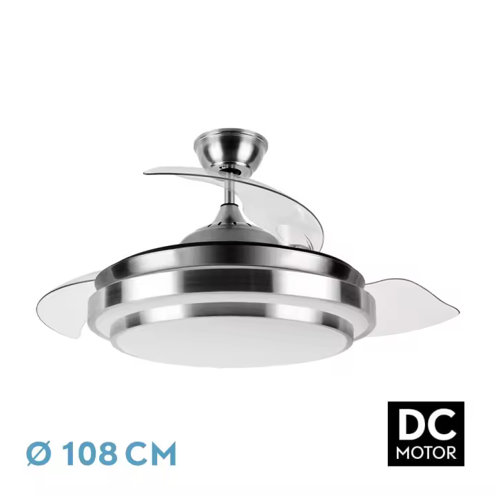 VENTILADOR DE TECHO IBE DC 59W 6980LM NIQUEL 3 ASP.DESP. 107D 3000-4000-6000K REMOTO, REG.INTENSIDAD, MEMORIA Y TEMPORIZADOR - 1