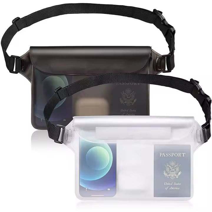 Waterproof Phone Pocket - 2 Pack - Waterproof Touch Screen Waist Bag, Adjustable Shoulder Strap, Waterproof Protective Belt Case (Black and White) - 1