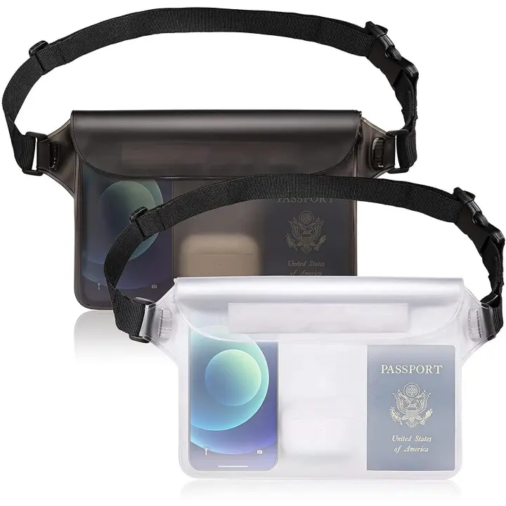 Waterproof Phone Pocket - 2 Pack - Waterproof Touch Screen Waist Bag, Adjustable Shoulder Strap, Waterproof Protective Belt Case (Black and White) - 1